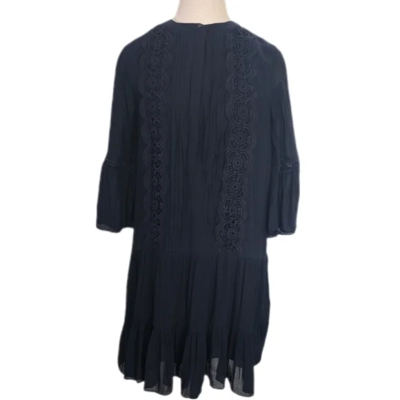Loft Dress Ruffles and Lace Relaxed Fit Navy Size 6 - Picture 5 of 17